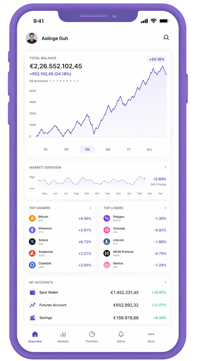 Prosperela mobile app showing portfolio overview